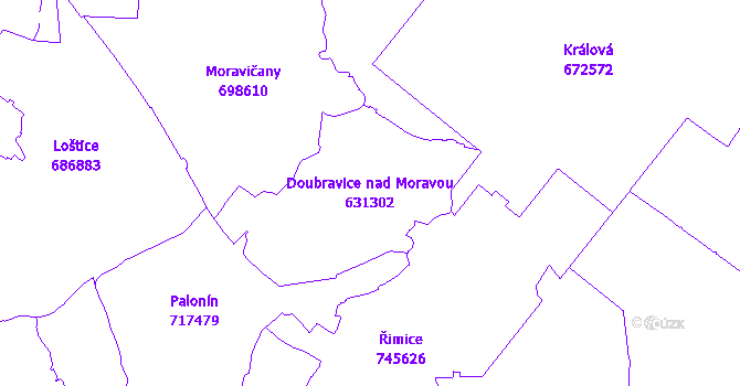 Katastrální mapa Doubravice nad Moravou - přehledová mapa katastrálního území