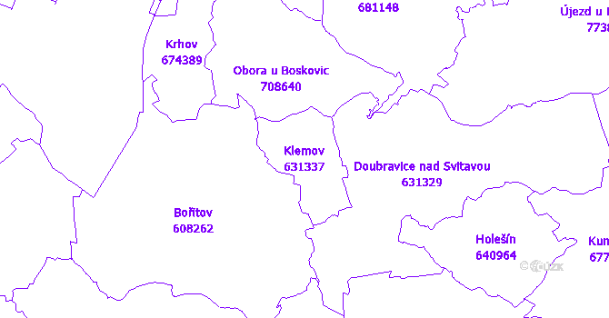 Katastrální mapa Klemov - přehledová mapa katastrálního území