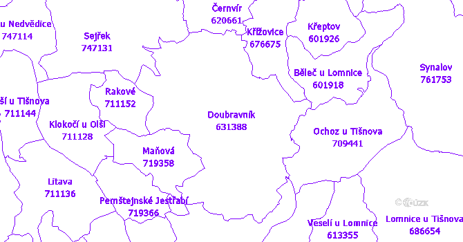 Katastrální mapa Doubravník - přehledová mapa katastrálního území