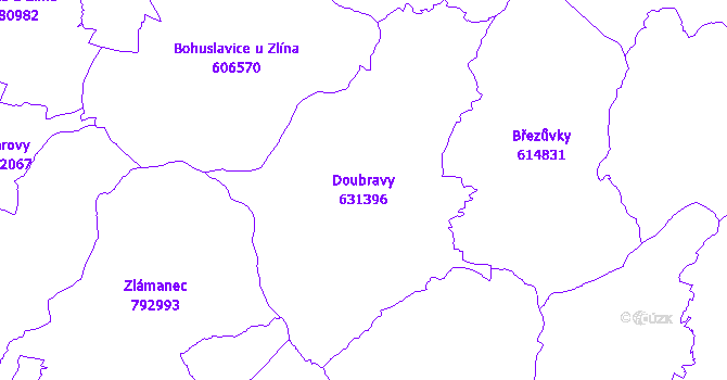 Katastrální mapa Doubravy - přehledová mapa katastrálního území