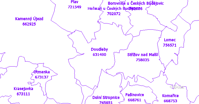 Katastrální mapa Doudleby - přehledová mapa katastrálního území