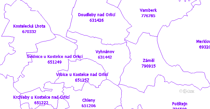 Katastrální mapa Vyhnánov - přehledová mapa katastrálního území