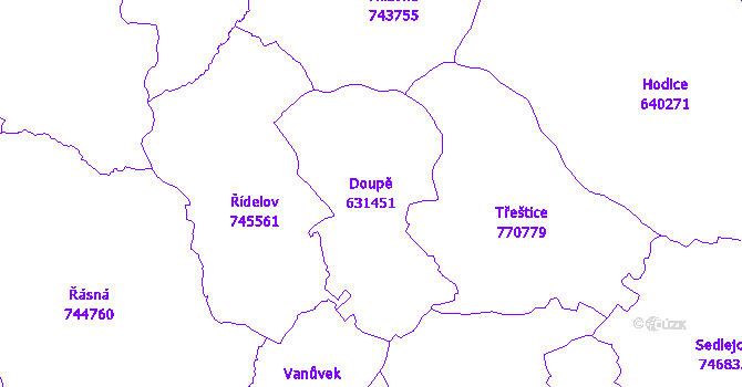 Katastrální mapa Doupě - přehledová mapa katastrálního území