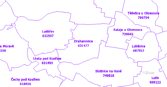 Katastrální mapa Drahanovice - přehledová mapa katastrálního území