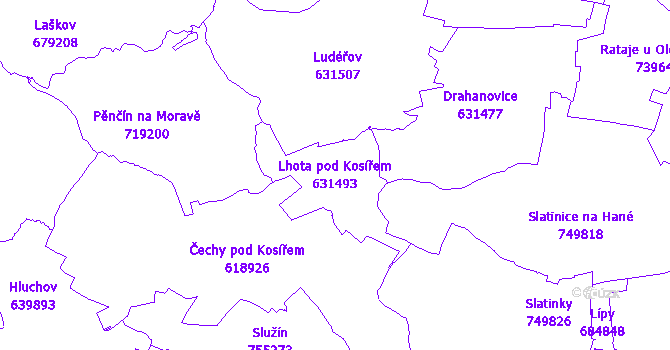 Katastrální mapa Lhota pod Kosířem - přehledová mapa katastrálního území