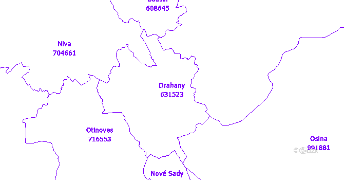 Katastrální mapa Drahany - přehledová mapa katastrálního území