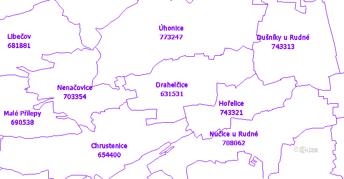 Katastrální mapa Drahelčice - přehledová mapa katastrálního území