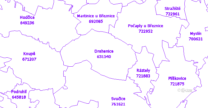 Katastrální mapa Drahenice - přehledová mapa katastrálního území