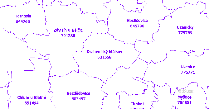 Katastrální mapa Drahenický Málkov - přehledová mapa katastrálního území