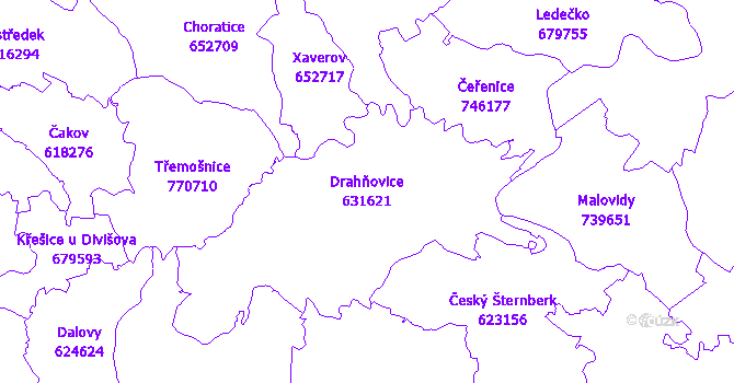 Katastrální mapa Drahňovice - přehledová mapa katastrálního území