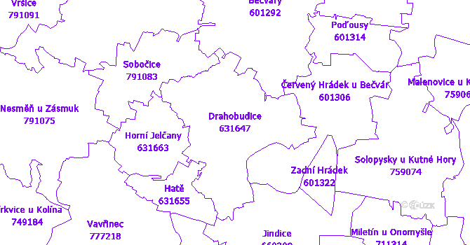 Katastrální mapa Drahobudice - přehledová mapa katastrálního území