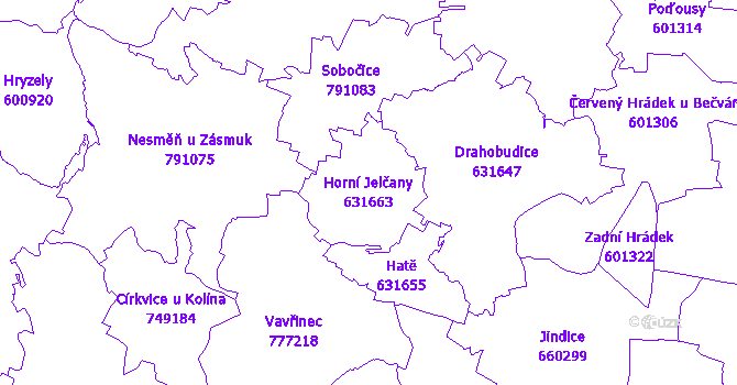 Katastrální mapa Horní Jelčany - přehledová mapa katastrálního území