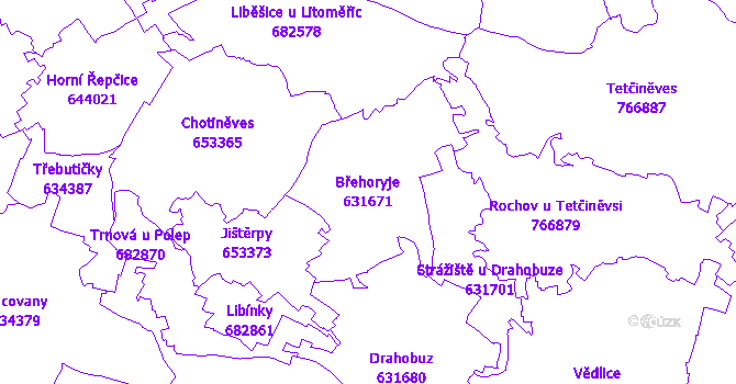 Katastrální mapa Břehoryje