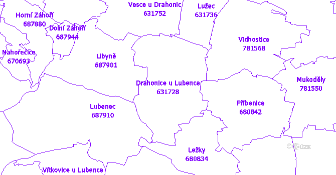 Katastrální mapa Drahonice u Lubence - přehledová mapa katastrálního území