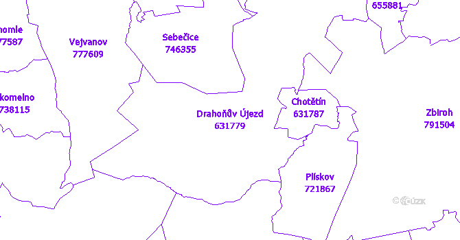 Katastrální mapa Drahoňův Újezd - přehledová mapa katastrálního území