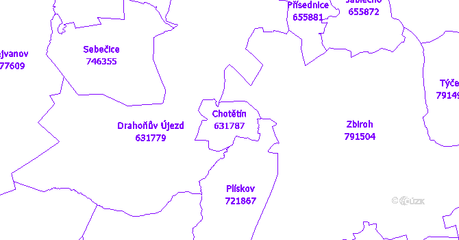 Katastrální mapa Chotětín - přehledová mapa katastrálního území