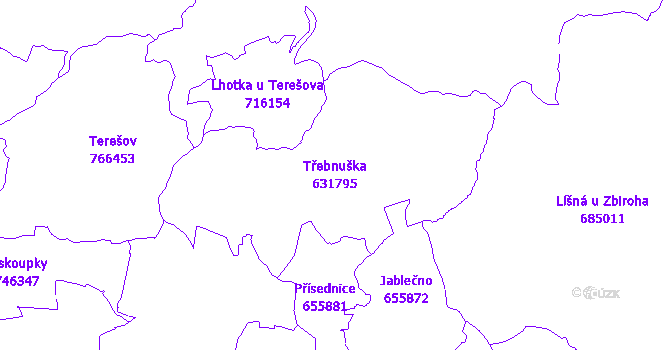 Katastrální mapa Třebnuška - přehledová mapa katastrálního území