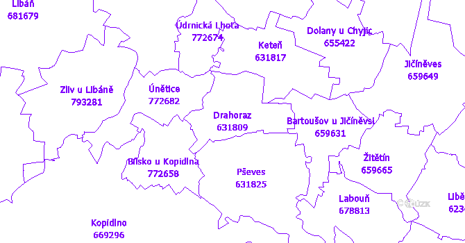 Katastrální mapa Drahoraz - přehledová mapa katastrálního území