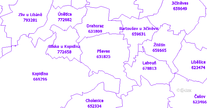 Katastrální mapa Pševes - přehledová mapa katastrálního území