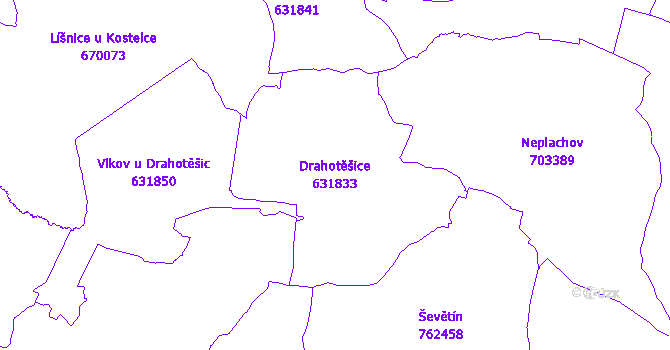 Katastrální mapa Drahotěšice - přehledová mapa katastrálního území