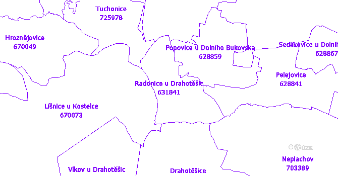 Katastrální mapa Radonice u Drahotěšic - přehledová mapa katastrálního území