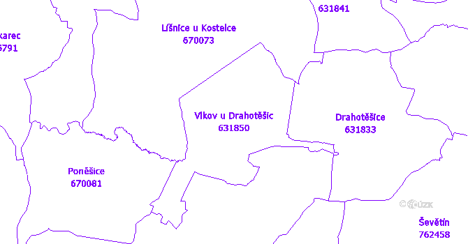Katastrální mapa Vlkov u Drahotěšic - přehledová mapa katastrálního území