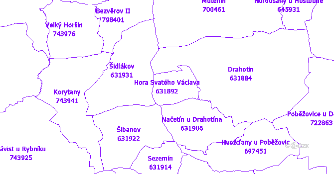 Katastrální mapa Hora Svatého Václava - přehledová mapa katastrálního území