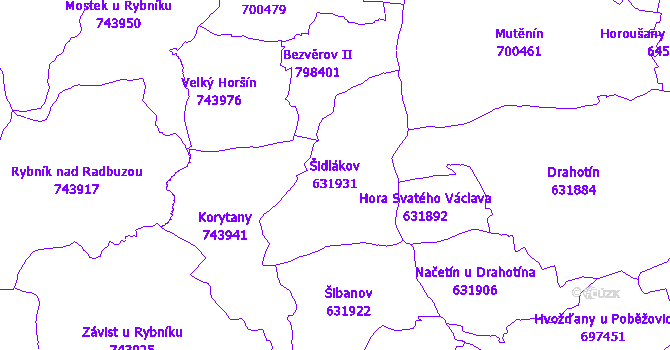Katastrální mapa Šidlákov - přehledová mapa katastrálního území