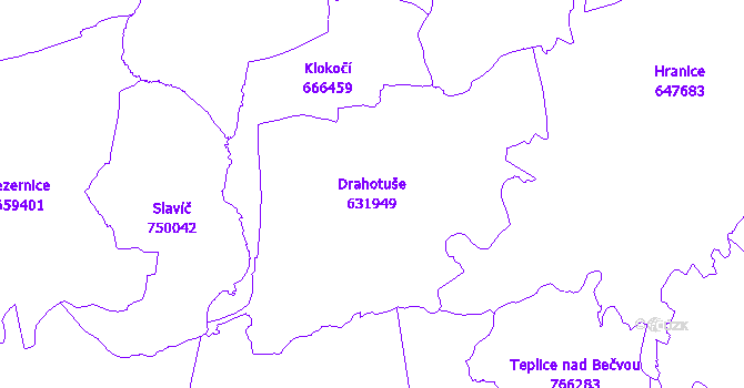 Katastrální mapa Drahotuše - přehledová mapa katastrálního území