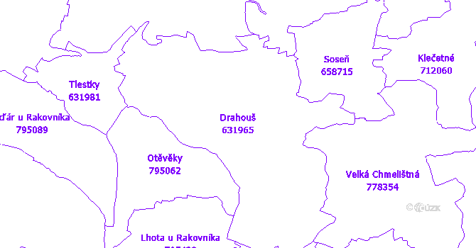 Katastrální mapa Drahouš - přehledová mapa katastrálního území
