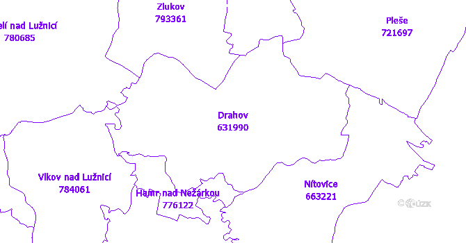 Katastrální mapa Drahov - přehledová mapa katastrálního území