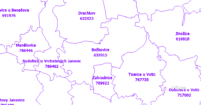 Katastrální mapa Božkovice - přehledová mapa katastrálního území