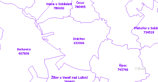 Katastrální mapa Dráchov - přehledová mapa katastrálního území