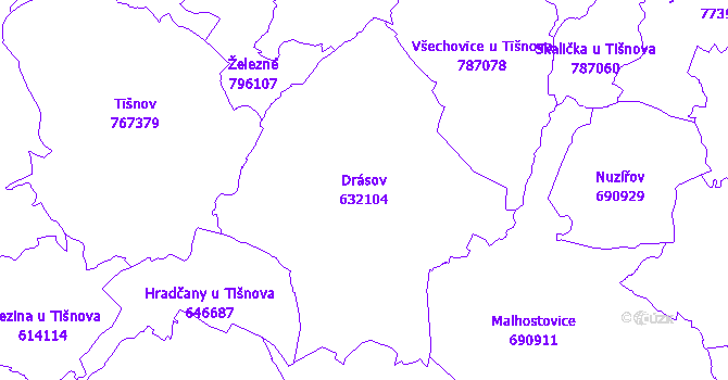 Katastrální mapa Drásov - přehledová mapa katastrálního území
