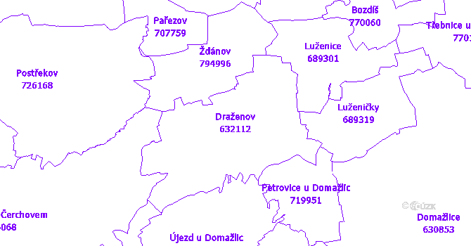 Katastrální mapa Draženov - přehledová mapa katastrálního území