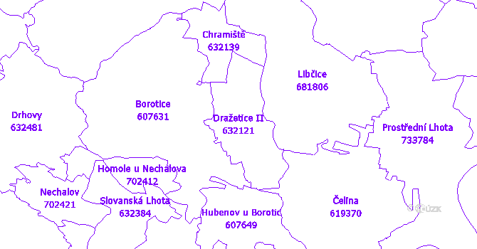 Katastrální mapa Dražetice II - přehledová mapa katastrálního území