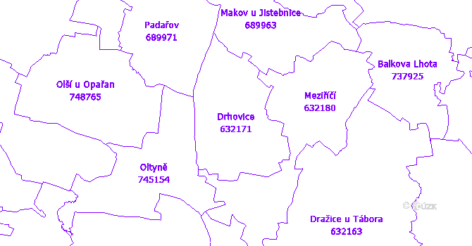 Katastrální mapa Drhovice - přehledová mapa katastrálního území