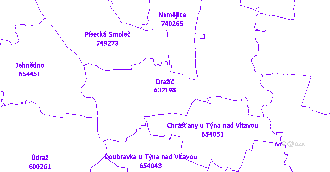 Katastrální mapa Dražíč - přehledová mapa katastrálního území