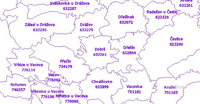 Katastrální mapa Dobrš - přehledová mapa katastrálního území