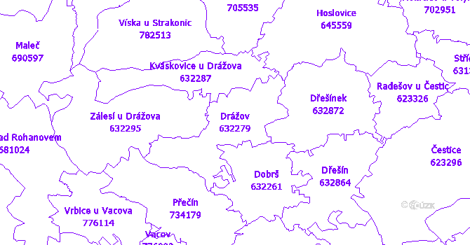 Katastrální mapa Drážov - přehledová mapa katastrálního území