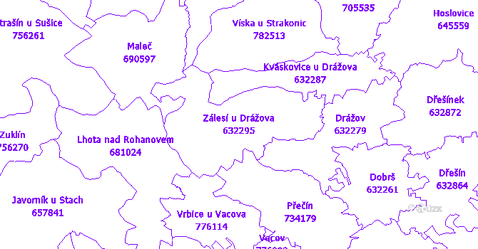 Katastrální mapa Zálesí u Drážova - přehledová mapa katastrálního území