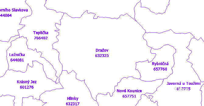 Katastrální mapa Dražov - přehledová mapa katastrálního území