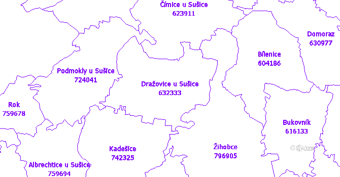 Katastrální mapa Dražovice u Sušice - přehledová mapa katastrálního území
