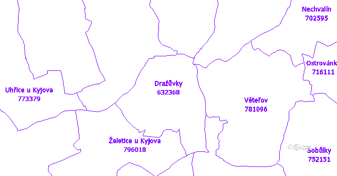 Katastrální mapa Dražůvky - přehledová mapa katastrálního území