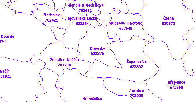Katastrální mapa Drevníky - přehledová mapa katastrálního území
