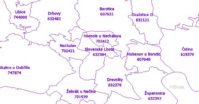 Katastrální mapa Slovanská Lhota - přehledová mapa katastrálního území