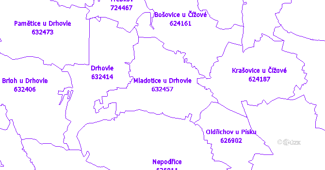 Katastrální mapa Mladotice u Drhovle - přehledová mapa katastrálního území