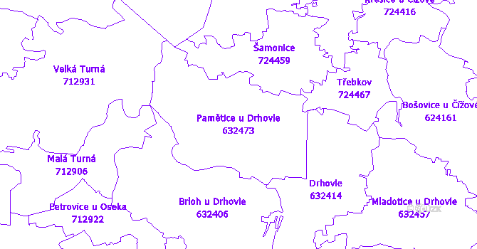 Katastrální mapa Pamětice u Drhovle - přehledová mapa katastrálního území