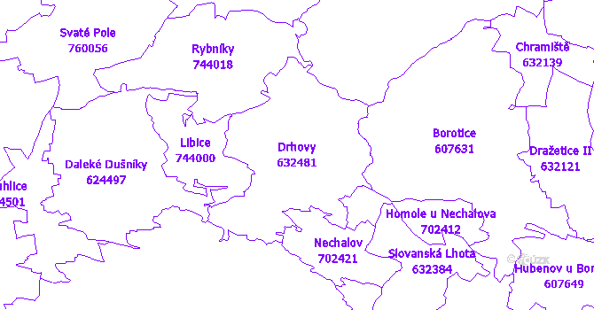 Katastrální mapa Drhovy - přehledová mapa katastrálního území