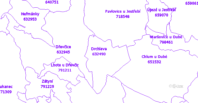 Katastrální mapa Drchlava - přehledová mapa katastrálního území